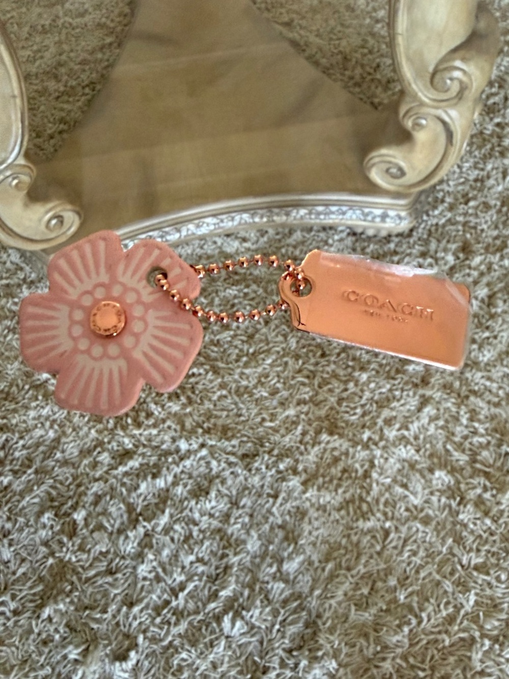 Coach Pink Tea Rose Bag Charm with Rose Gold Hang Tag NWOT